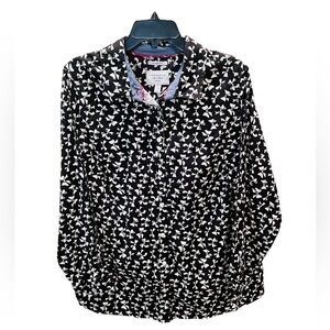 Charter Club plus size long sleeve button cotton top bow pattern 18W black white
